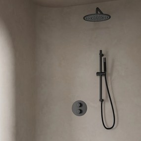 Saniclear Iron Pro inbouwregendouche 30cm rond met wandarm en glijstang gunmetal rond