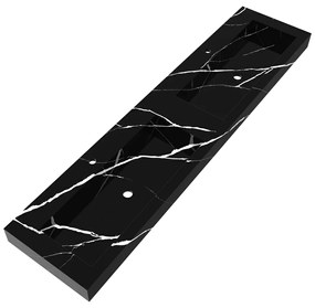 Brauer Coral dubbele wastafel marmerlook 200cm met 2 kraangaten nero marquina