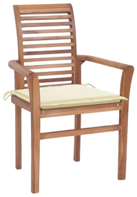 vidaXL Eetkamerstoelen 4 st met crèmekleurige kussens massief teakhout