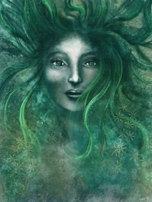 Ilustratie Magical woman with green hair - Digital Painting, unikatdesign