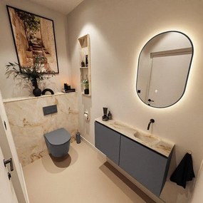 MONDIAZ TURE-DLUX 100cm toiletmeubel Dark Grey. EDEN wastafel Frappe positie rechts. Zonder kraangat. TUREDX100DGRR0FRA