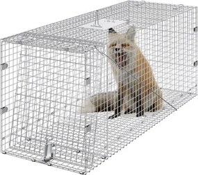 VEVOR Levende Dierenval, 127 x 50 x 66 cm, Humane Kattenval van Gegalvaniseerd Ijzer, Opvouwbare Dierenval met Handvat voor Zwerfhonden, Gordeldieren, Wasberen, Marmotten, Vossen