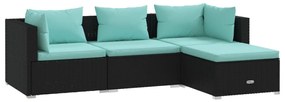 vidaXL 4-delige Loungeset met kussens poly rattan zwart