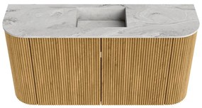Mondiaz Joya DLux 85cm toiletmeubel ronding links/rechts oak met wastafel faye midden zonder kraangat glace