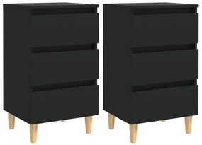 vidaXL Nachtkastjes 2 st met massief houten poten 40x35x69 cm zwart