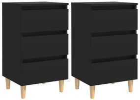 vidaXL Nachtkastjes 2 st met massief houten poten 40x35x69 cm zwart