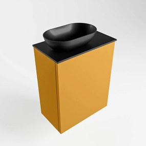 Mondiaz Fowy toiletmeubel 40cm ocher met zwarte waskom links en kraangat