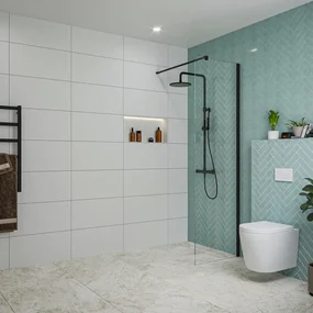 Fortifura Galeria inloopdouche - 60x200cm - helder glas - wandarm - mat zwart SW797913/SW797905
