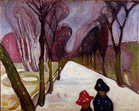 Kunstreproductie Allee in a whirlwind of snow, Munch, Edvard