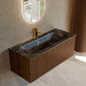 Mondiaz Kurve-dlux 110cm badmeubel walnut met 1 lade en wastafel big medium midden 1 kraangat lava