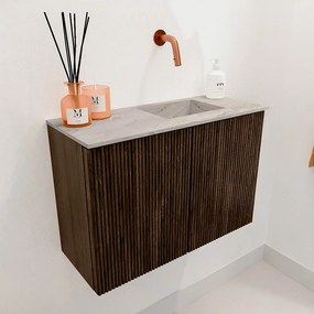 Mondiaz Joya DLux 60cm toiletmeubel walnut met wastafel faye rechts zonder kraangat glace