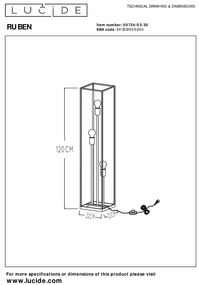 Lucide Ruben vloerlamp 22x120cm E27 zwart mat