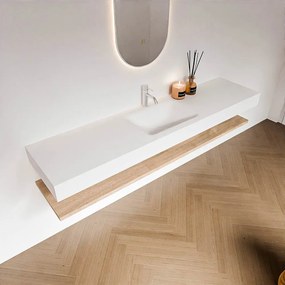 Zaro Alan badmeubel 190cm met planchet washed oak en vrijhangende wastafel cloud midden 1 kraangat talc