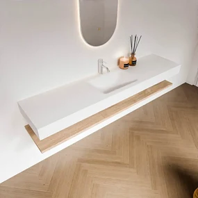Zaro Alan badmeubel 190cm met planchet washed oak en vrijhangende wastafel cloud midden 1 kraangat talc