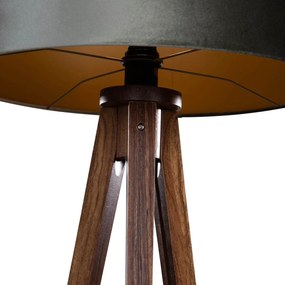 Vloerlamp tripod walnoot hout met velours kap groen 50cm - Tripod Classic Klassiek / Antiek, Landelijk E27 rond Binnenverlichting Lamp