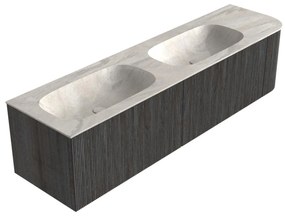 Mondiaz Kurve-dlux 175cm badmeubel ronding rechts shadow met 2 lades en 1 deur en wastafel stor small dubbel/links zonder kraangat ostra