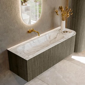 Mondiaz Kurve-dlux 135cm badmeubel ronding rechts shadow met 1 lade en deur en wastafel big medium links zonder kraangat glace