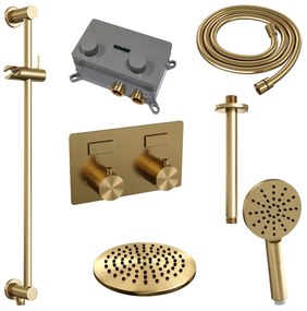 Brauer Gold Edition thermostatische inbouw regendouche met 3 standen handdouche, plafondarm, glijstang en hoofddouche 20cm set 71 messing geborsteld PVD