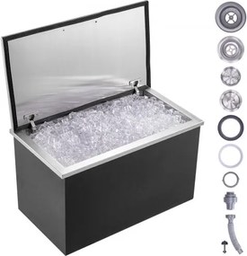 VEVOR Drop-in ijsbox, 24 liter roestvrijstalen ijskoeler, 610 x 508 x 382 mm commerciële ijscontainer met scharnierend deksel, ingebouwde ijskast, afvoerpijp en afvoerplug inbegrepen