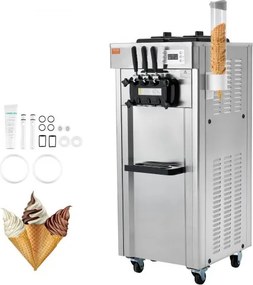 VEVOR Commerciële IJsmachine 21-31 L/u Vrijstaande Softijsmachine met 3 Smaken, 2 x 4,3 L RVS Containers, LED-paneel, Automatische Reiniging, Nachtkoeling