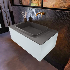 Mondiaz Erin 80cm badmeubel Clay met 1 lade en donkergrijze wastafel midden zonder kraangaten