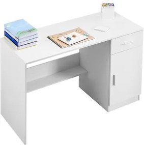 VEVOR Klein bureau met lade, schrijftafel voor de slaapkamer, eenvoudige houten studeertafel om te tekenen en lezen, rechthoekige MDF-werktafel met verstelbare plank voor op kantoor, wit