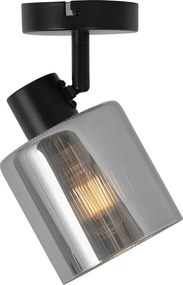 Art Deco plafondspot zwart met smoke glas verstelbaar - Laura