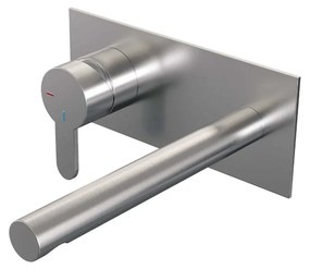 Brauer Brushed Edition ColdStart wastafelkraan inbouw rechte uitloop met achterplaat model D2 RVS geborsteld PVD
