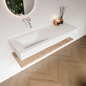 Zaro Alan badmeubel 130cm met planchet washed oak en vrijhangende wastafel cloud links zonder kraangat talc