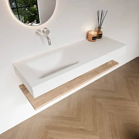 Zaro Alan badmeubel 130cm met planchet washed oak en vrijhangende wastafel cloud links zonder kraangat talc