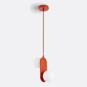 Dubbele hanglamp in ijzermetaal en opaline, Soleo