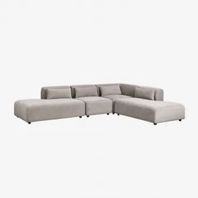 4-delige Modulaire Hoekbank Met Dubbele Chaise Longue Fogler Corduroy Licht Taupegrijs - Sklum