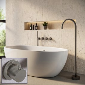 Saniclear Plus Stripes inbouw badkraan met vrijstaande uitloop en staafhanddouche RVS