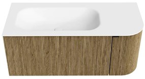 Mondiaz Kurve 105cm badmeubel ronding rechts dusk met 1 lade en deur en wastafel big small links zonder kraangat