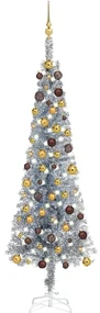 vidaXL Kerstboom met LED's en kerstballen smal 210 cm zilverkleurig