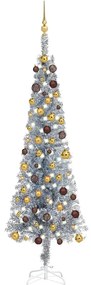 vidaXL Kerstboom met LED's en kerstballen smal 210 cm zilverkleurig