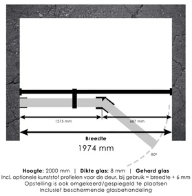 Brauer JC profielloze nisdeur 200cm met 70cm deur gekoppeld gunmetal geborsteld