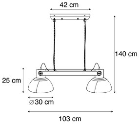 Eettafel / Eetkamer Industriële hanglamp antraciet met mango hout 2-lichts - Mangoes Industriele / Industrie / Industrial E27 Binnenverlichting Lamp