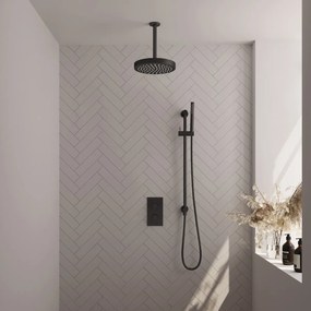 Brauer Stripe inbouw regendouche met 25cm hoofddouche, met plafondarm, glijstang en staafhanddouche set 21 zwart mat