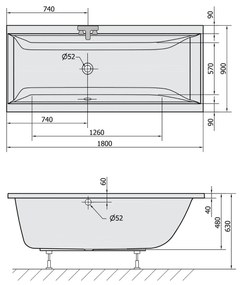 Polysan Cleo ligbad 180x90x48cm zwart mat