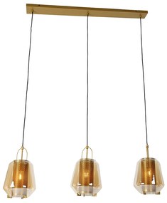 Eettafel / Eetkamer Hanglamp goud met amber glas 23 cm langwerpig 3-lichts - Kevin Art Deco E27 Binnenverlichting Lamp