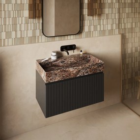Fontana Dark Emperador badmeubel 80cm mat zwart met ribbelfront zonder kraangat