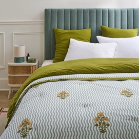 Gewatteerde sprei, strepen en bloemen geborduurd, katoen, JANI