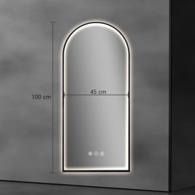 Saniclear Arc 2.0 toog spiegel met zwarte lijst 45x100cm met verwarming, direct en indirect licht