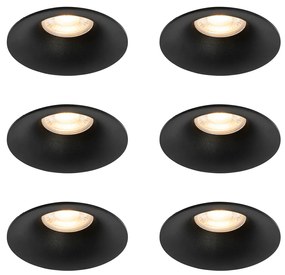 Set van 6 inbouwspots zwart GU10 50mm - Gijs Modern GU10 rond Binnenverlichting Lamp