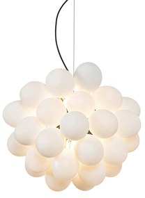 Art deco hanglamp zwart met opaal glas 8-lichts rond - Uvas