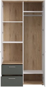 Kledingkast Tolfela 107, Eiken honing, Grijs, Wit, 196x100x60cm, 126.9 kg, Kledingkast deuren: Met scharnieren