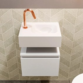 Mondiaz Andor toiletmeubel 40cm mat wit met witte wastafel rechts met kraangat