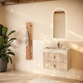 Muebles Murcia badmeubel ribbelfront 80cm naturel eiken met White Travertin wastafel met kraangat