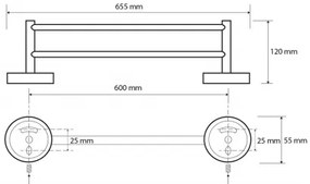 Sapho X-Round dubbele handdoekhouder type 1 65cm zwart